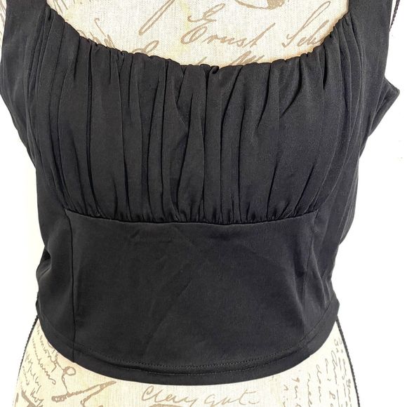 Womens Tank Top Size XL Stretch Crop Sleeveless Pleated Polyester Spandex Short - Picture 5 of 12